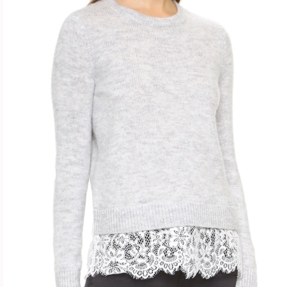 Club Monaco Light Gray Crewneck Sweater with Lace Hem